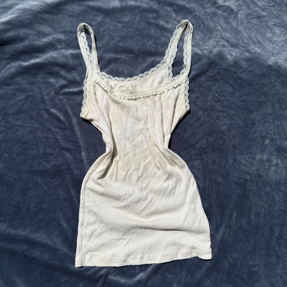 Abercrombie Kids Pale Yellow Lace Trim Ribbed Tank Top Girls Size XL, women S